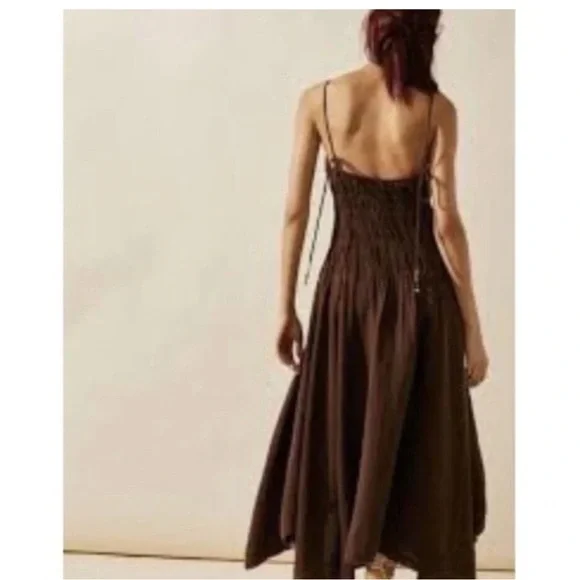 04 Free People Verbena Midi Dress In Chocolate Brown Size medium - Picture 3 of 4